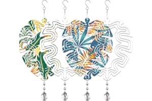 ACFUNIQUE Sublimation Wind Spinner Blanks 4 Pack Wind Spinners Sublimation Blanks Hanging Wind Spinner 3D Metal Aluminum Kinetic Sculpture for Yard Garden Indoor Outdoor Porch Decoration(Palms)
