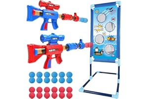 OleFun Shooting Game Toy for Age 6, 7, 8,9,10+ Years Old Kids, Boys - 2 Foam Ball Popper Air Guns & Shooting Target & 24 Foam Balls - Ideal Gift