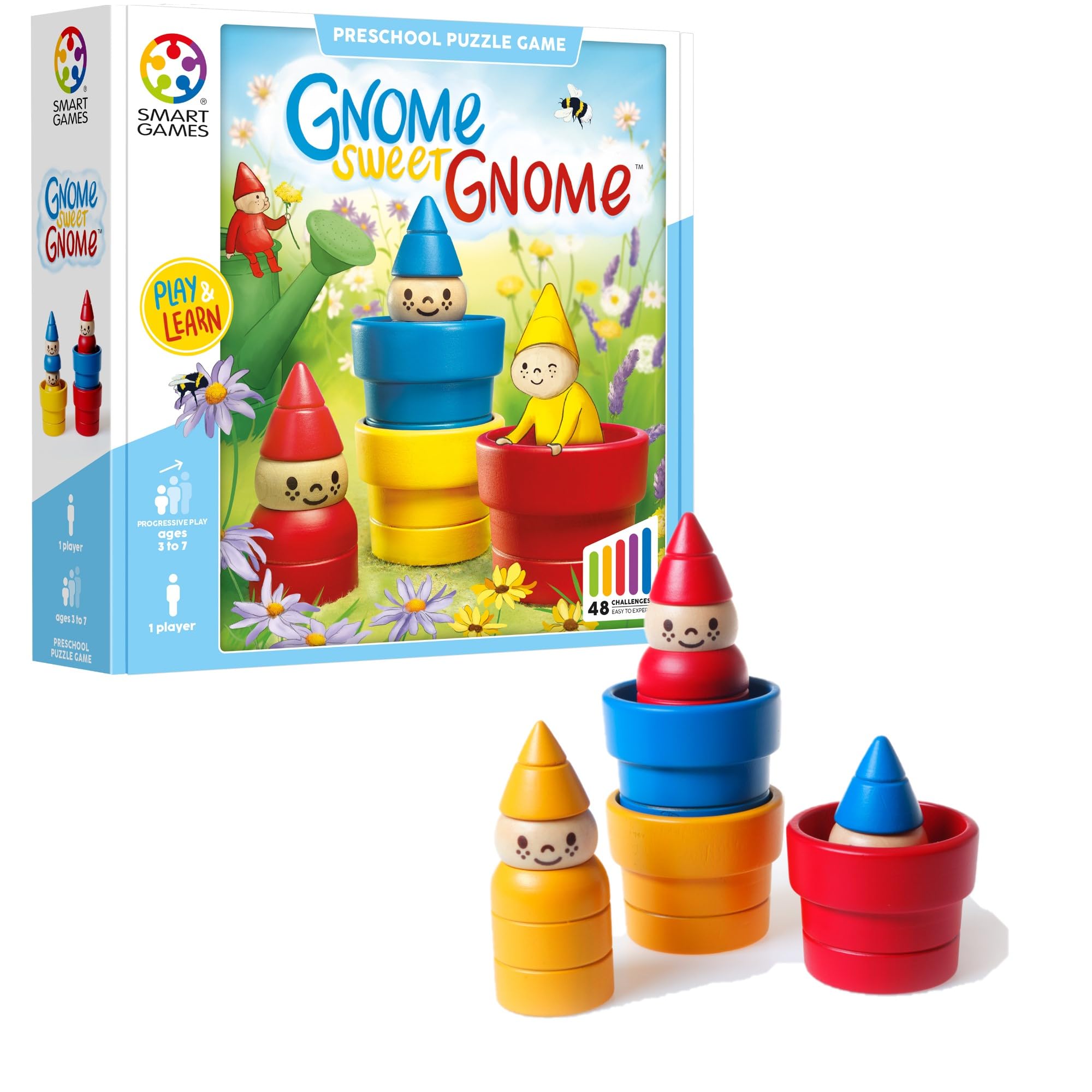 SmartGames - Gnome Sweet Gnome, Wooden Puzzle Game with 48 Challenges, Ages 3 to 7