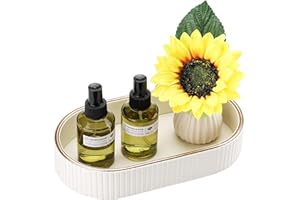 GORESE Oval Vanity Tray Perfume Organizer, PU Leather Valet Jewelry Trays Nightstand Organizer Key Bowl Trinket Dish for Entryway Dresser Bedside, Catchall Trays for Men Women, 11×5.9 in, Cream White