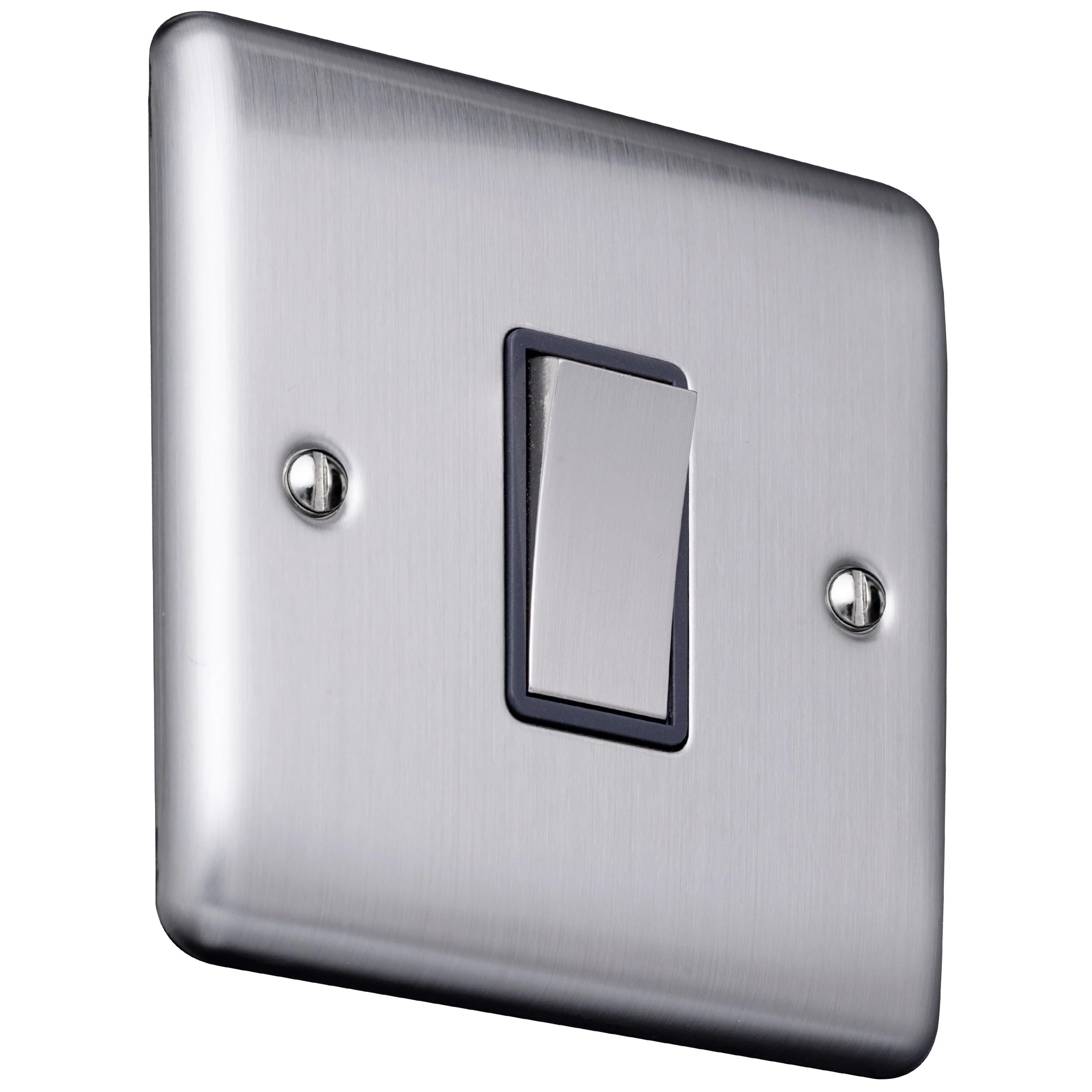 Caradok 1 gang 2 way Light Switch Brushed Chrome, Metal Switch, Grey Insert