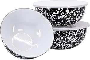 Golden Rabbit 10.5"x10.5"x10.5" Black Swirl Enamelware Mixing Bowls