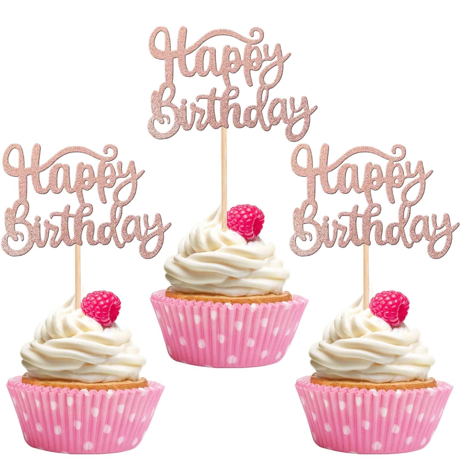 SYKYCTCY 36 Pack Happy Birthday Cupcake Toppers Glitter Celebrating Cupcake Picks Baby Shower Kids Anniversary Party Cake Decorations Supplies Rose Gold — image 1