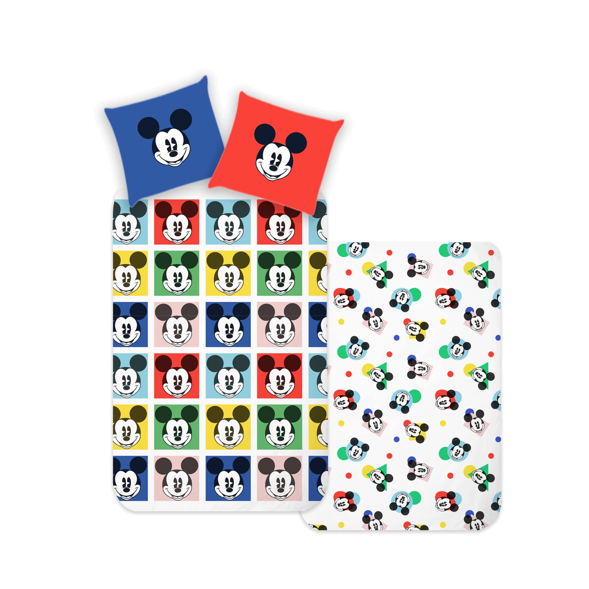 Disney Home Mickey Children's Reversible Bed Linen Set, 135 x 200 cm, Pillowcase 80 x 80 cm, Super Soft Renforcé 100% Cotton, 2-Piece Mickey Bed Linen, Soft and Comfortable on the Skin