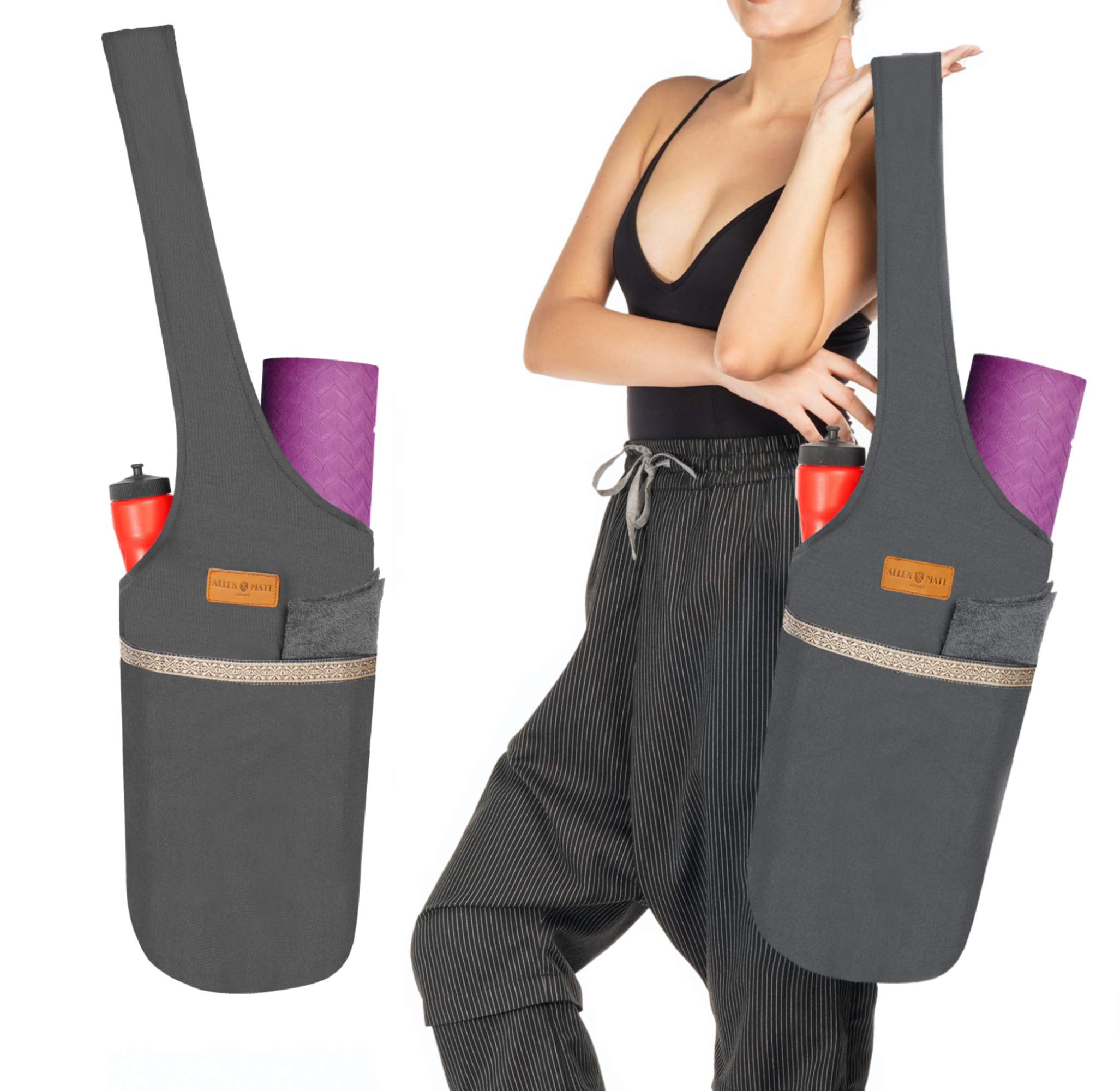 Photo 1 of ALLEN & MATE 100% Cotton Unisex Yoga Mat Bag – Versatile Carrier with Mat Straps, Large Storage Pockets Fits Yoga & Pilates Mats