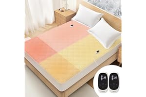 Caperia Heated Mattress Pad Quilted Multizone Electric Mattress pad Individual Body and Feet Bed Warmer 9 Heat Settings 1-12 Hours Auto Off Deep Pocket Fast Heating Machine Washable Queen 60''x80''