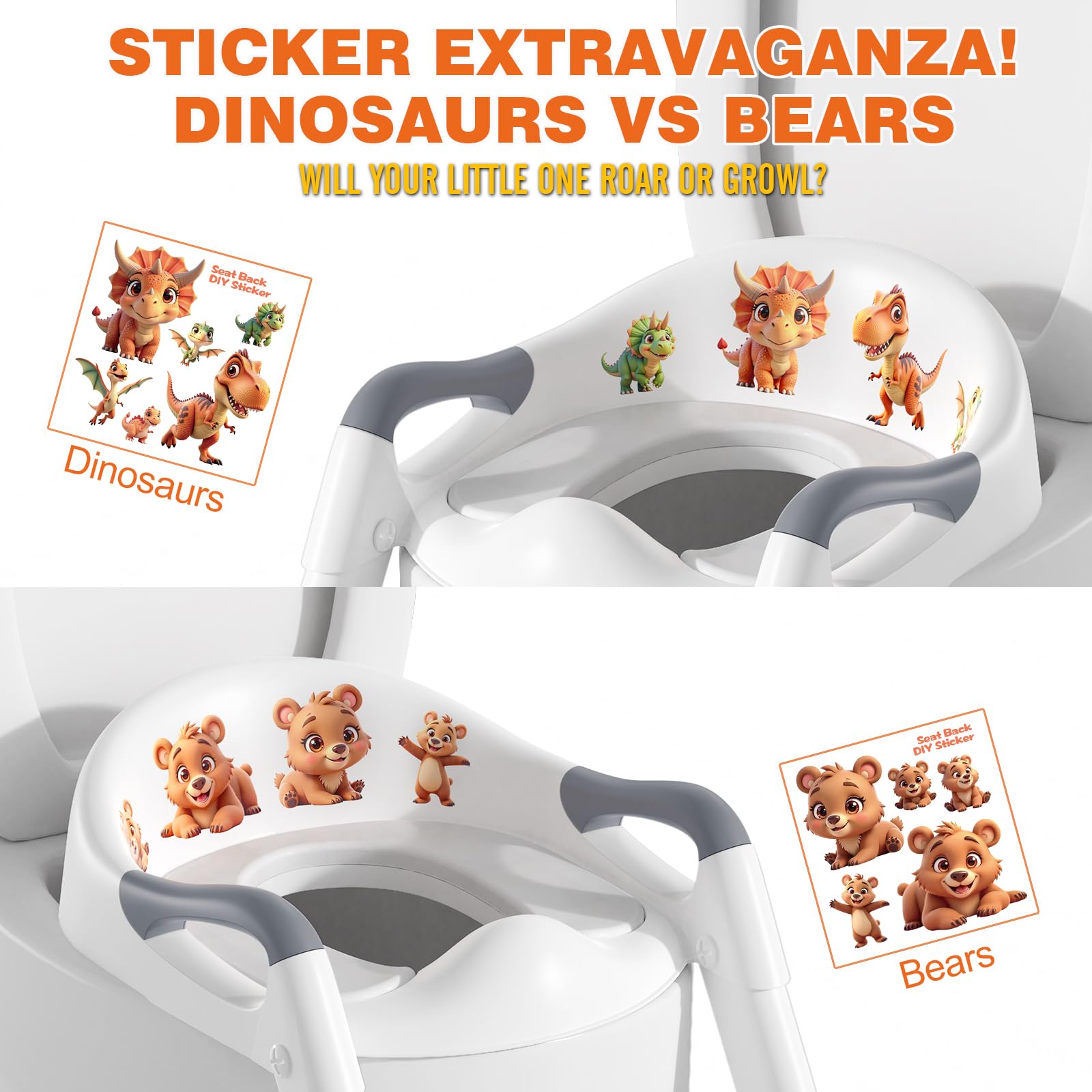 SKYROKU 8868 Potty Training Seat with Step Stool - Adjustable Height, Non-Slip, Splash-Proof, Foldable 2-in-1 Toddler Potty Seat with Armrests and Replaceable Cushion - Fits Most Toilets (Grey)