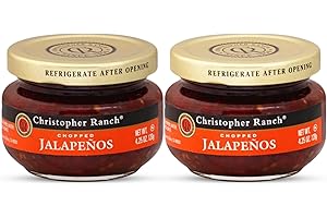 Christopher Ranch Chopped Jalapenos Fresh Salad Toppings & Culinary Creations, Recipe Enhancer, Spicy, Flavorful Jalapeno Peppers Handpicked Sliced & Jarred for Maximum Freshness - 4.25 oz Pack of 2