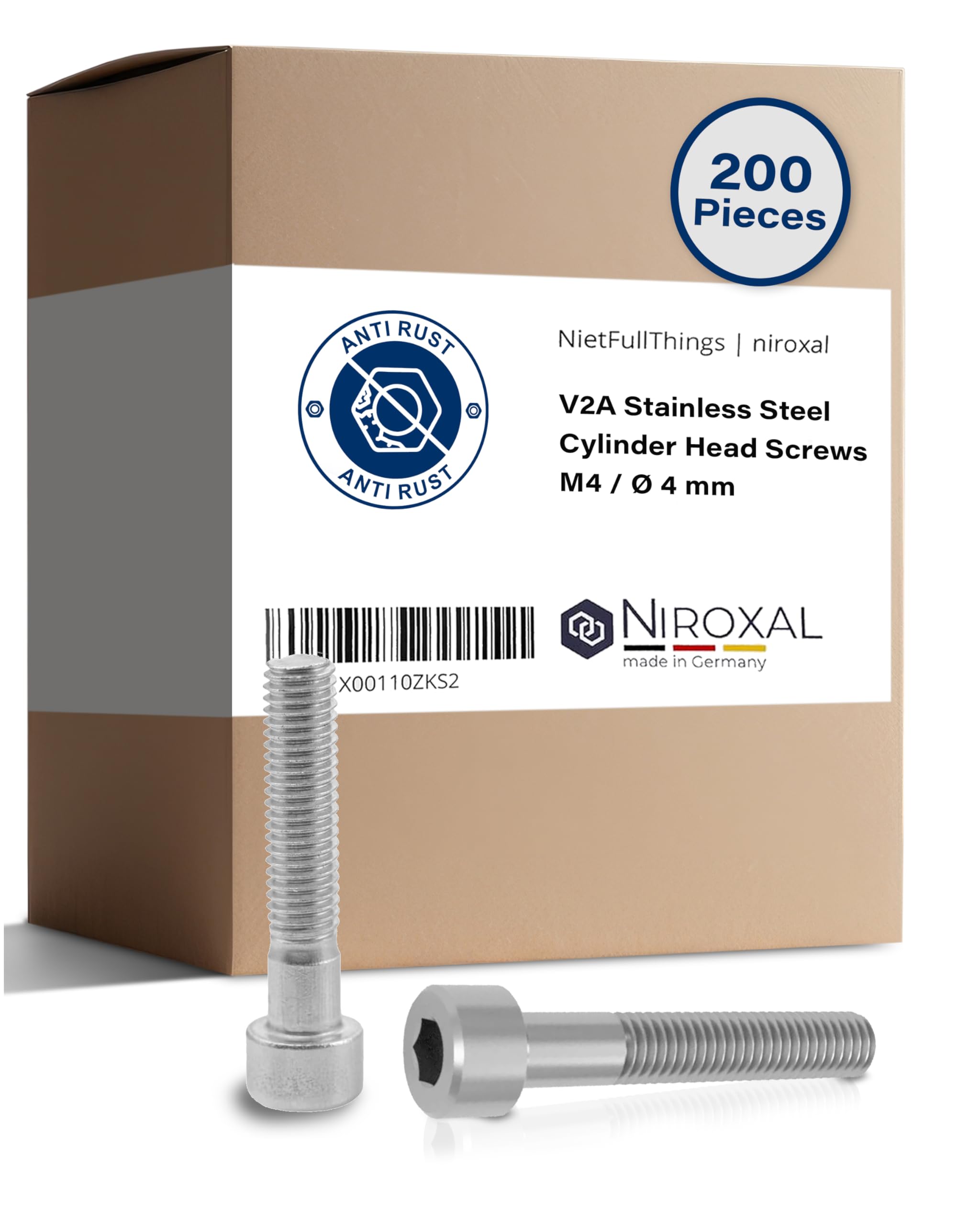 Stainless Steel Socket Head Cap Screws M4 (4 mm) (AISI 304) V2A DIN 912 / ISO 4762 | Hex Socket | 30 mm Partial Thread | Length 30 mm | 200 pcs