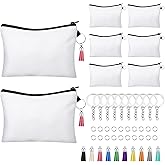 Frienda 8 Pieces Sublimation Blank Cosmetic Bags Set Including DIY Heat Transfer Makeup Bags with Zipper, Keychains, Tassels, Jump Rings for DIY Crafts Back to School Present