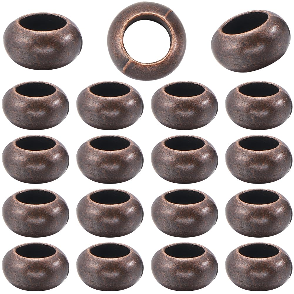 SOFPLATE 1 Box 100Pcs European Metal Spacer Beads Alloy Large Hole Rondelle Bead Bulk Tibetan Style Red Copper Round Big Hole Bead Spacers for Bracelets Necklace jewellery Making DIY Crafts 9.5x5.5mm