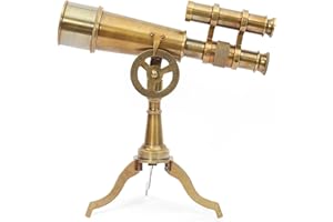 AL QAYIM Vintage Brass Spyglass Telescope with Tripod Stand - Antique Handheld Nautical Decor for Adults - Authentic Brass Pirate Spyglass & Tabletop Telescope - Table Decor Gift