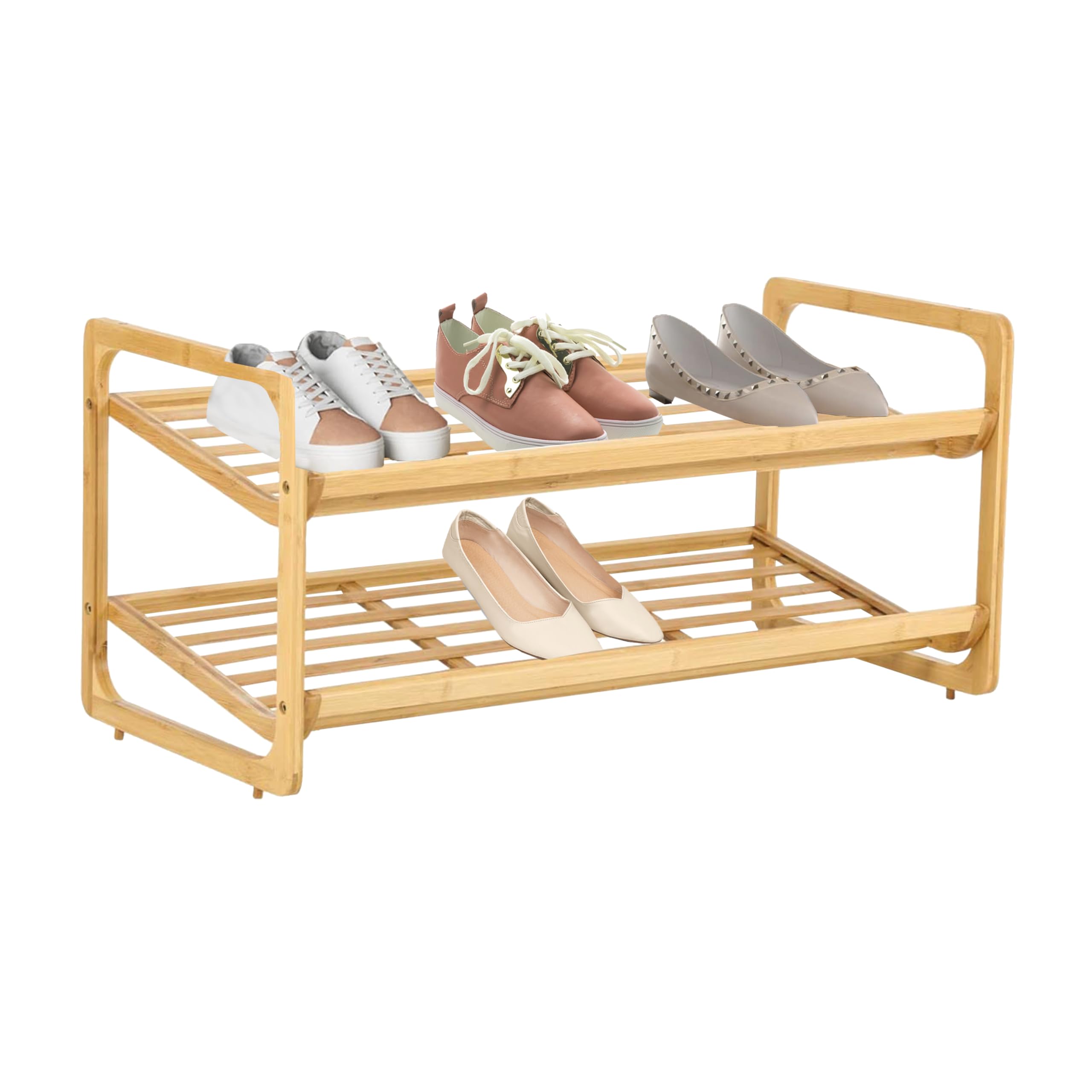 Knight 2-TIER Bamboo Shoe Rack, 100% Natural & Renewable, Super Strong Heavy Duty Durable Wooden Shoe Rack Stand Storage Organiser (L71 x W33 x H34 cm)