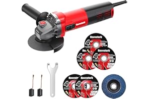 Revvstark Angle Grinder, 7.5-Amp 4 1/2 inch Electric Grinder Power Tools 12000 RPM with Cutting and Grinding Wheels, Flap Disc and Auxiliary Handle for Cutting, Grinding, Polishing, M14 Thread
