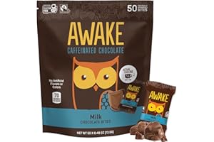 AWAKE CAFFEINATED CHOCOLATE AWAKE - Caffeinated Chocolate Bites - Coffee Alternative - Low Calorie Snacks - Bite Size Energy Bars - 50mg of Caffeine in Each Bite - Non GMO - Gluten Free - Milk Chocolate - 50 Bites