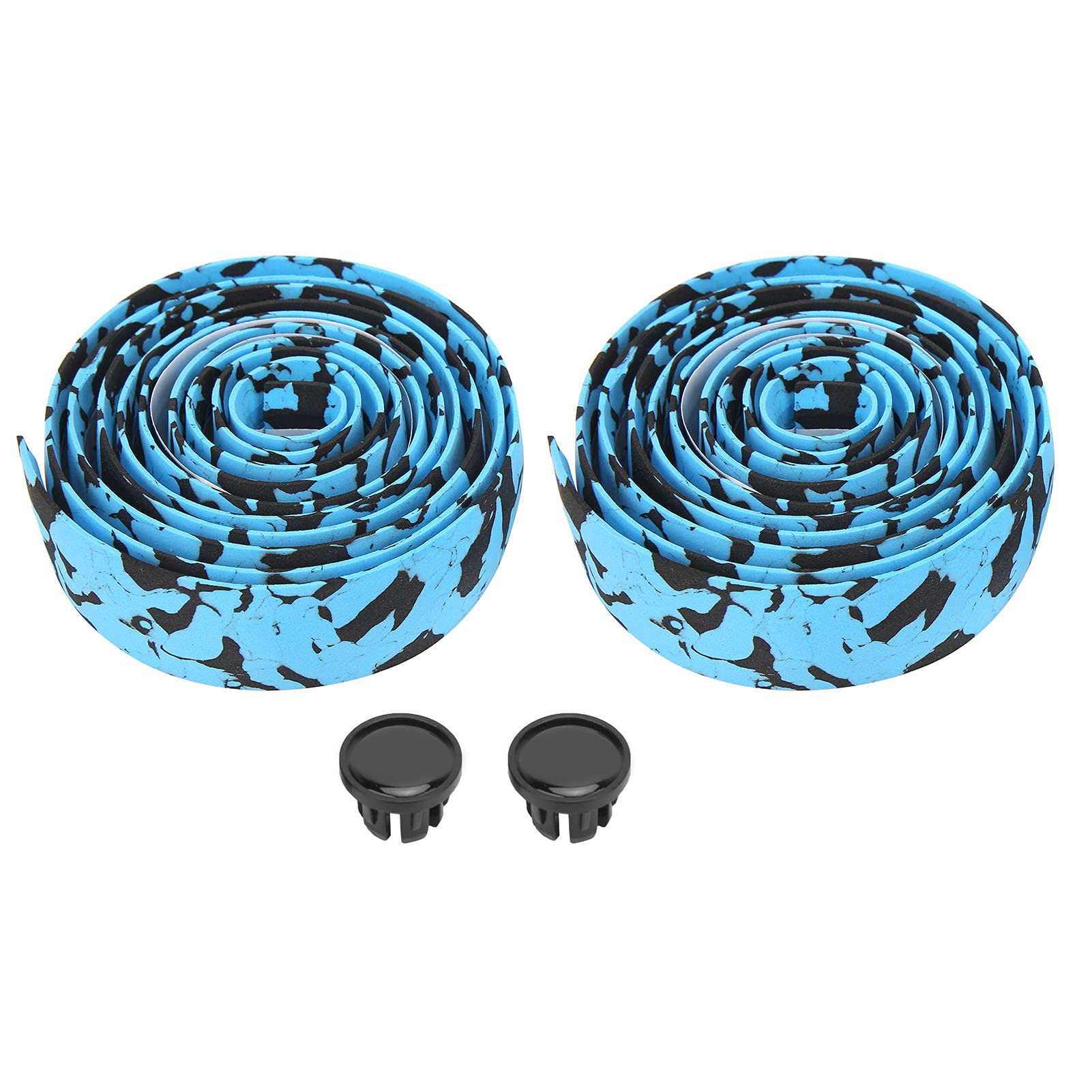 Buachois 1 Pair Bike Handlebar Tape, Cycling Bike Handlebar Tape Bike Grip Tape Cycling Handle Wraps Soft Handlebar Tapes Anti Slip with Bar Plugs for Mountain Road Bike Black Blue