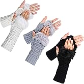 3 Pairs Fingerless Winter Gloves Faux Fur Crochet Warm Middle Length Thumb Hole Fingerless Gloves Arm Warmers
