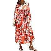 Moss Rose Kaftan Dresses for Women V Neck Summer Swimsuit Cover up Caftan Maxi Beach Dresses