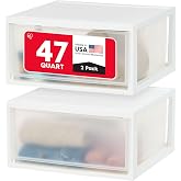 IRIS USA 2-Pack, 47 Qt. Extra Large Stacking Drawer with Clear Door, White | Store bedding, clothing, shoes, snacks, and dorm essentials with stackable storage that maximizes small living spaces.