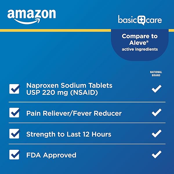 AMAZON BASIC CARE NAPROXEN SODIUM TABLETS 220 MG, PAIN RELIEVER/FEVER REDUCER (NSAID), MUSCULAR ACHES, BACKACHE, HEADACHE, TOOTHACHE, MINOR ARTHRITIS PAIN RELIEF & MORE, 300 COUNT (PACKAGING MAY VARY)