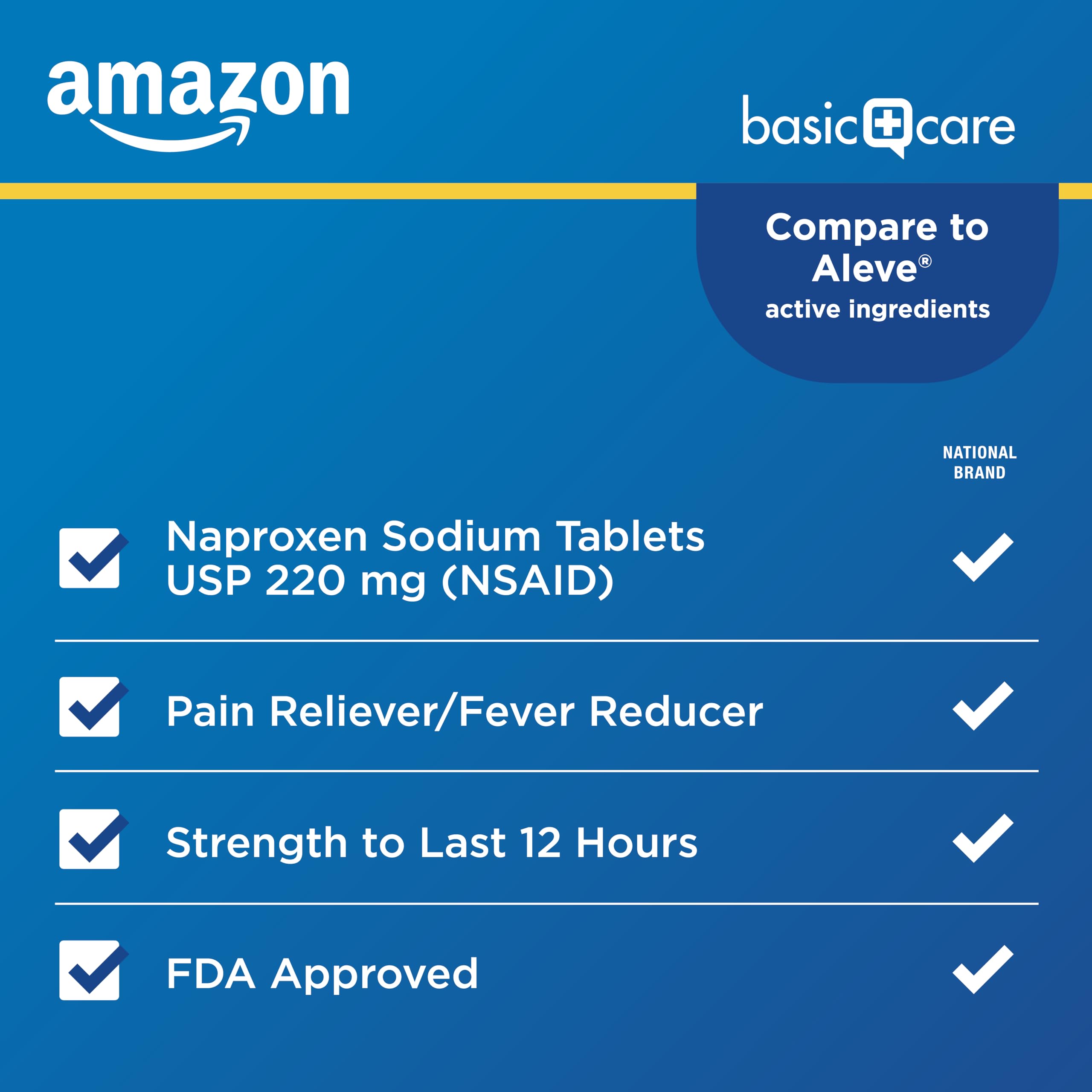 Amazon Basic Care Naproxen Sodium Tablets 220 mg, Pain Reliever/Fever Reducer (NSAID), Muscular Aches, Backache, Headache, Toothache, Minor Arthritis Pain Relief & More, 300 Count (Packaging may vary)