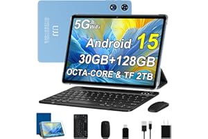 Android 15 Tablet 30GB RAM 128GB ROM 2TB Expand, 10 inch Tablets with Keyboard Mouse, Octa-Core, 8000mAh, HD IPS Display, GPS
