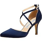 ELEGANTPARK Heels for Women Closed Toe Strappy Pointed High Heel Pumps Satin Pointy Wedding Evening Dress Shoes