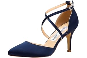 Elegantpark HC1901 Women Pointed Toe High Heels Pumps Straps Satin Wedding Bridal Evening Party Dress Shoes