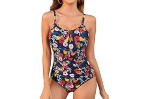 JASAMBAC Womens One Piece Swimsuit Tummy Control Slimming Bathing Suits V Wire Swimwear Adjustable Strap