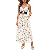 YSYOKOW Women Elastic High Waisted A-Line Midi Skirt Button Front Flowy Long Skirts Casual with Pockets