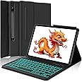 IVEOPPE Keyboard Case for Galaxy Tab S10 Plus 5G/S9 Plus/S9 FE+/S7 FE/S7 Plus/S8 Plus 12.4 inch, Detachable Bluetooth Keyboard with 7 Colors Backlit, Slim Folio Cover with S Pen Holder Black