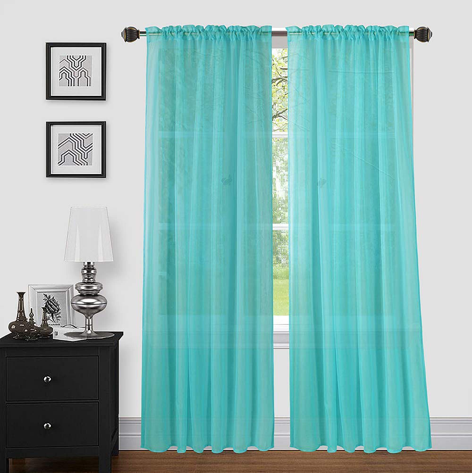 Photo 1 of Sapphire Home Turquoise Sheer Curtains - 84 Inches Length, 2 Panels Set Sheer Drapes, Light Filtering Textured Window Curtain for Living Room, Bedroom, Kitchen, and Dining Room - 54"x84", Turquoise