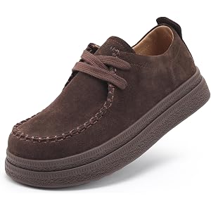 BCALLX Women’s Suede Leather Oxford Shoes Non-Slip Casual Work Shoes Lace Up Loafers