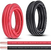 Shirbly 2 Gauge Battery Cable, 15FT Red + 15FT Black 2 AWG Pure Copper Wire Welding Cable, for Automotive, Battery, Solar and