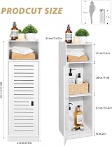aimu Waterproof Bathroom Cabinet 80x20x24cm Floor Standing Storage Unit view 2
