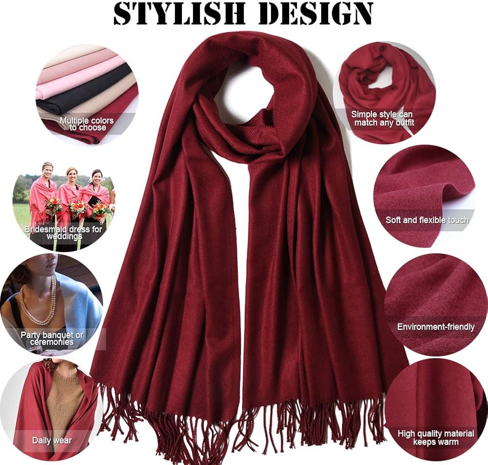 FURTALK Womens Scarf Ladies Pashmina Shawls and Wraps Large Soft Warm Blanket for Gifts Winter Wine Red, winered - Image 4