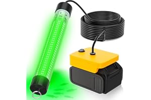 DINFTIN LED Underwater Fishing Light Compatible with for DeWalt 20V Battery（Battery Not Included）, IP68 Waterproof Submersible Green Fish Attractor Light for Night/Ice/Boat Fishing