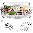 Newbro Chilled Serving Platters and Trays for Entertaining, Veggie Tray with Lid and Ice Scoop, Cold Shrimp Cocktail Serving Dishes Party Travel Cookout Tailgate Essentials, Appetizer Fruit Snack Tray