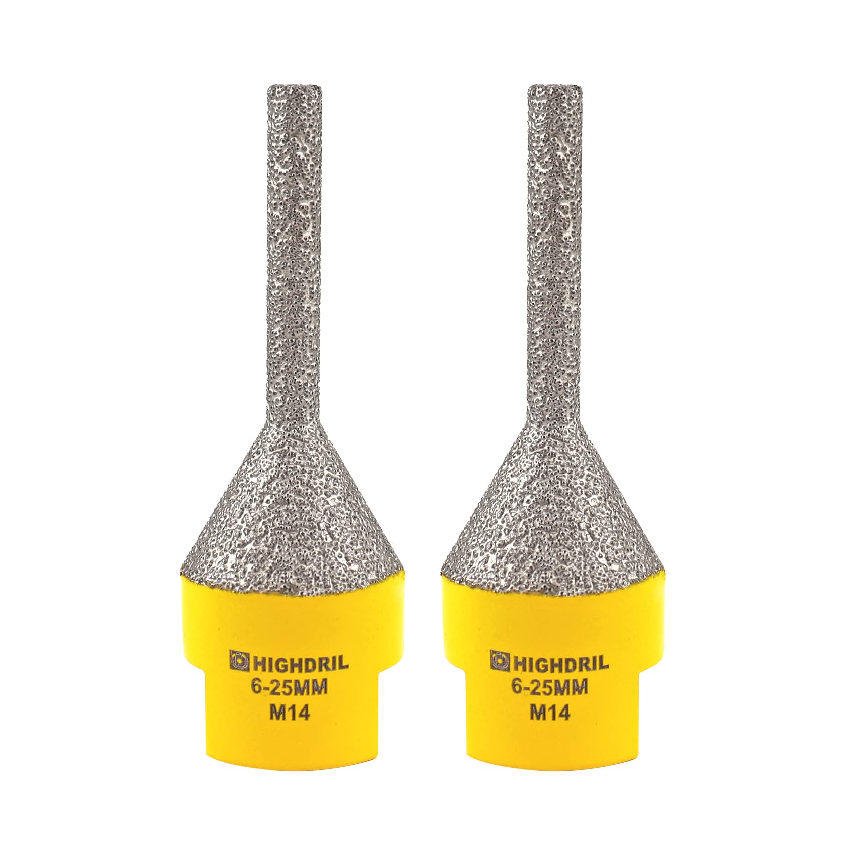 Diamond Beveling Chamfer Milling Bit - 2pcs HIGHDRIL Diamond Countersink Finger Bit M14 for 6-25mm(1/4"-1") Hole Enlarging Shaping Trimming in Porcelain Ceramic Tile Granite Marble Quartz