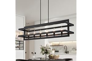 Yidelloc Black Chandeliers Rectangle Pendant Lights Kitchen Island Farmhouse Dining Room Light Fixtures 6-Lights Modern Chandelier for Living Room Kitchen