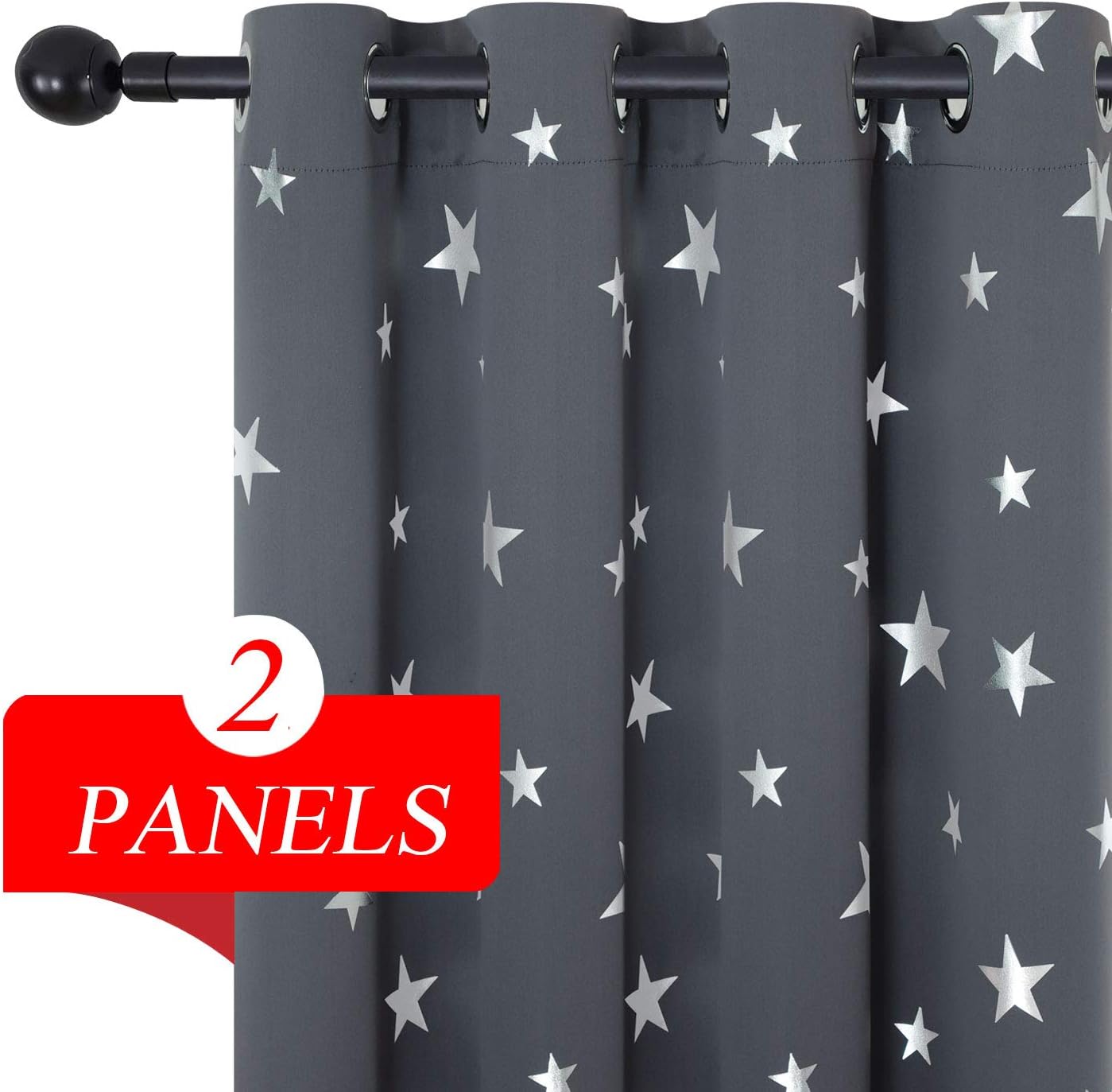 Estelar Textiler Blackout Curtain Panels 84 Inch Long for Living Room Silver Star Pattern Blackout Window Drapes for Sliding Door 52W×84L Dark Grey 2 Panels