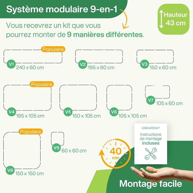 Potager Surélevé en Métal 240x60x43 cm - Bac Potager Extérieur Modulaire 9-en-1 - Jardinière Surélevée en Acier Premium, Inoxydable - Durée de Vie Minimum 20 Ans, Argenté