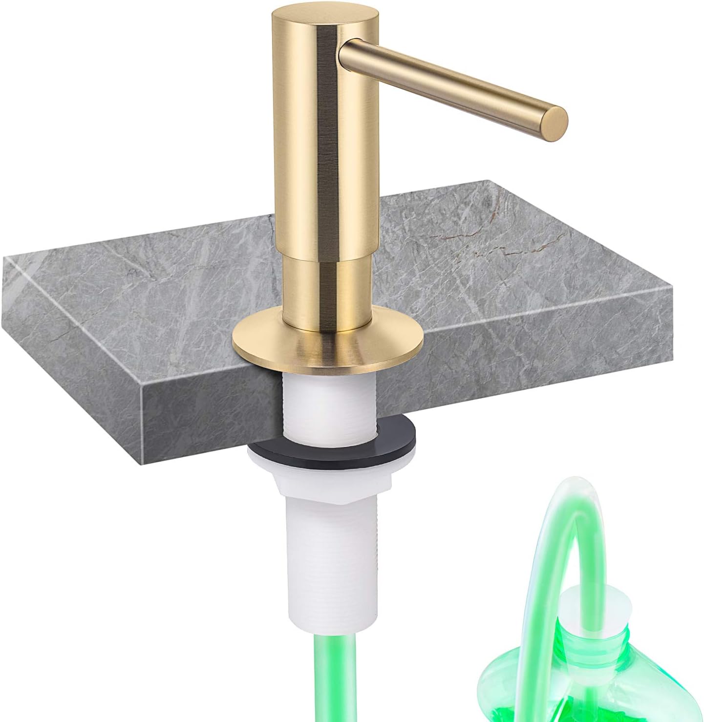 Samodra Sink Soap Dispenser and Extension Tube Kit, Brass Pump Head Brushed Gold Built in Design with 39” Extension Tube to Soap Bottle, No More Messy Refills