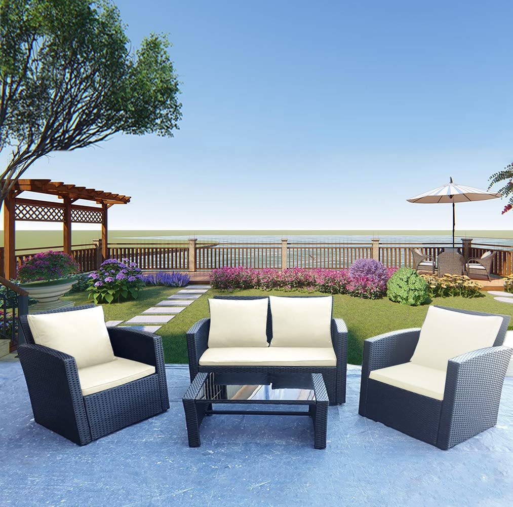 Buy PananaHome Rattan Garden Furniture Set Patio Indoor Outdoor 4 Piece