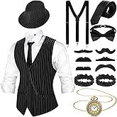 SATINIOR 1920s Mens Costume Roaring Outfit with Gangster Vest Hat Pocket Watch Suspenders for Race Meeting 2026