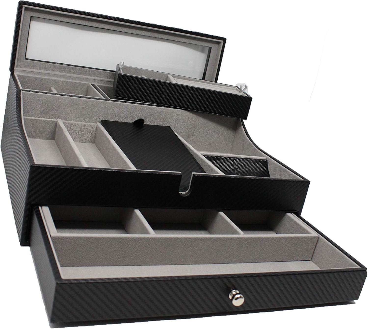 Valet Tray for Men| Sleek Dresser-Organizer Box for Storage & Display| Perfect for Phone, Watches, Sunglasses, Jewelry, Wallet, Rings, Necklace & More| Carbon Fiber & Faux Leather: Home Improvement