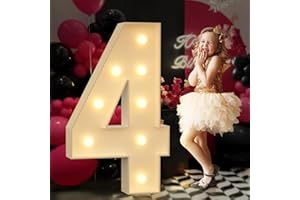 Tongjoy Marquee Light Up Numbers 4, 3FT Giant Marquee Numbers for 14 40th 45th Birthday Decoration, Large Light Up Numbers for Anniversary Party Decor, Pre-cut Foamboad Mosaic Numbers