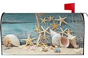 Abucaky Sea Shells Starfish Mailbox Cover Magnetic Ocean Theme Waterproof Mailbox Wraps Post Letter Box Decor 21x18 in