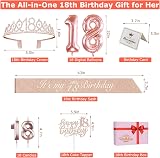 Amosking 18th Birthday Decorations Kit Rose Gold Sash Tiara Cake Topper Candles view 6