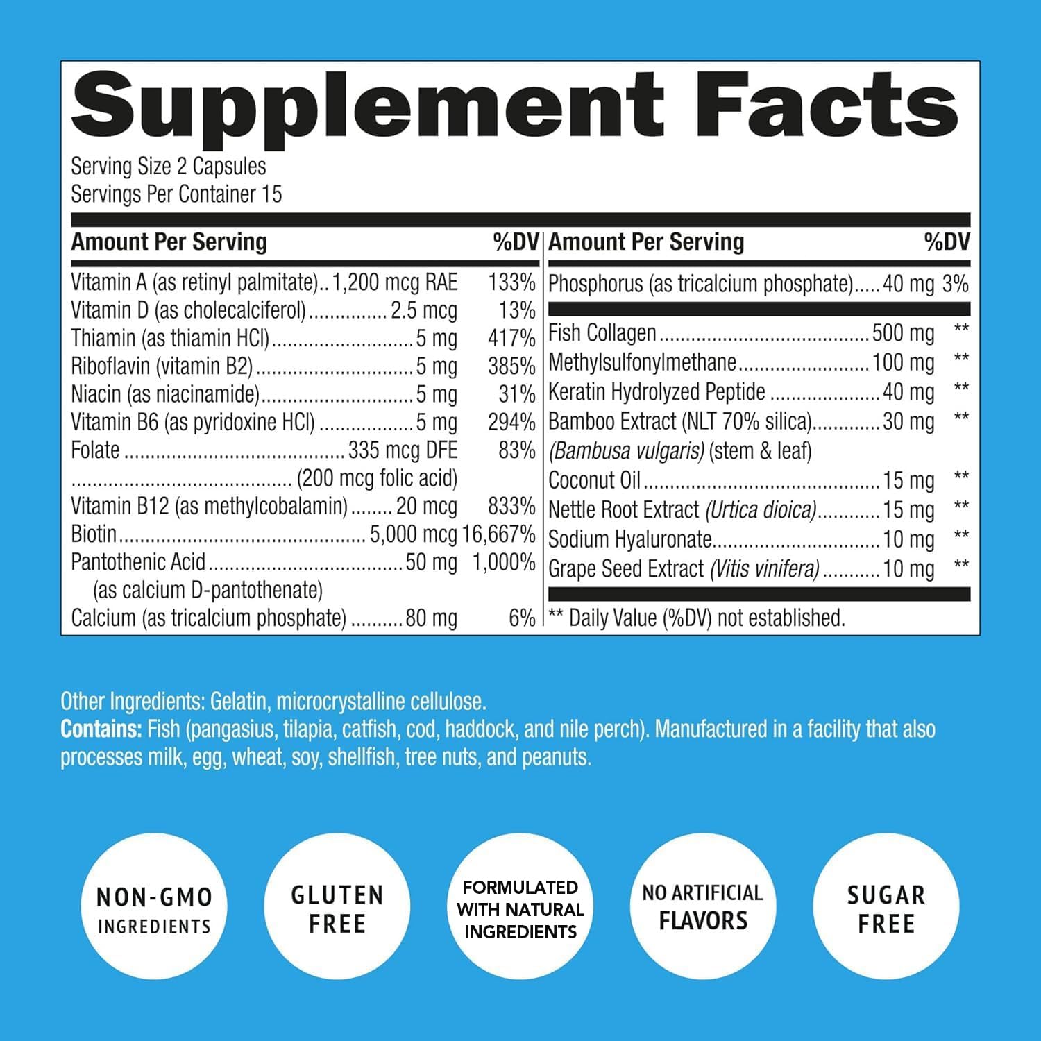 Biotin and Collagen Vitamins + Keratin with Folate - Hair Loss Treatments for Women & Men - Follicle, Skin and Nail Supplements for Hair Growth & Postpartum Support - GMO Free & Gluten Free (120 Caps)